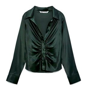 Zara Satin Ruched Button Up